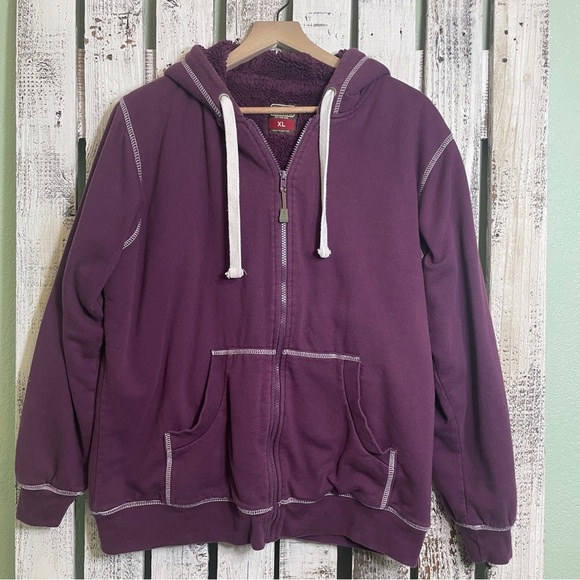 C E SCHMIDT Hoodiie Sherpa Lined Fit For Her Jacket XL Purple Full Zip Warm Cozy - Picture 1 of 10